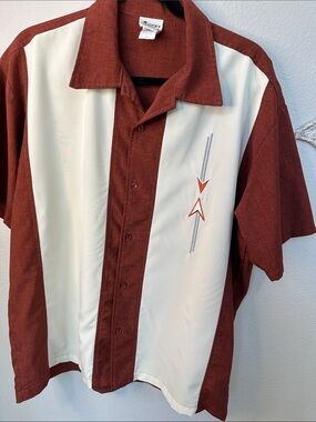 Men's Short-Sleeve vintage Cuban style Bowling camp Shirt in Rust and Cream